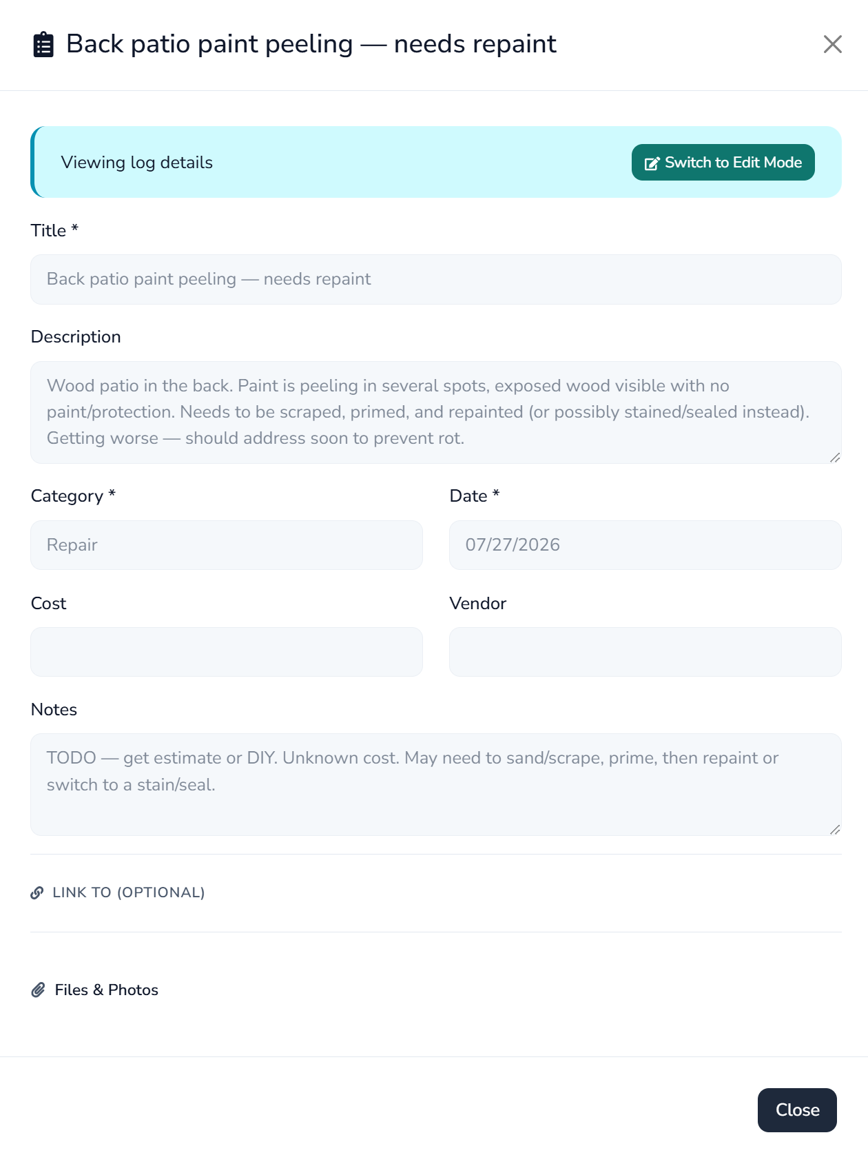 dwellscribe log detail — rich detail per event